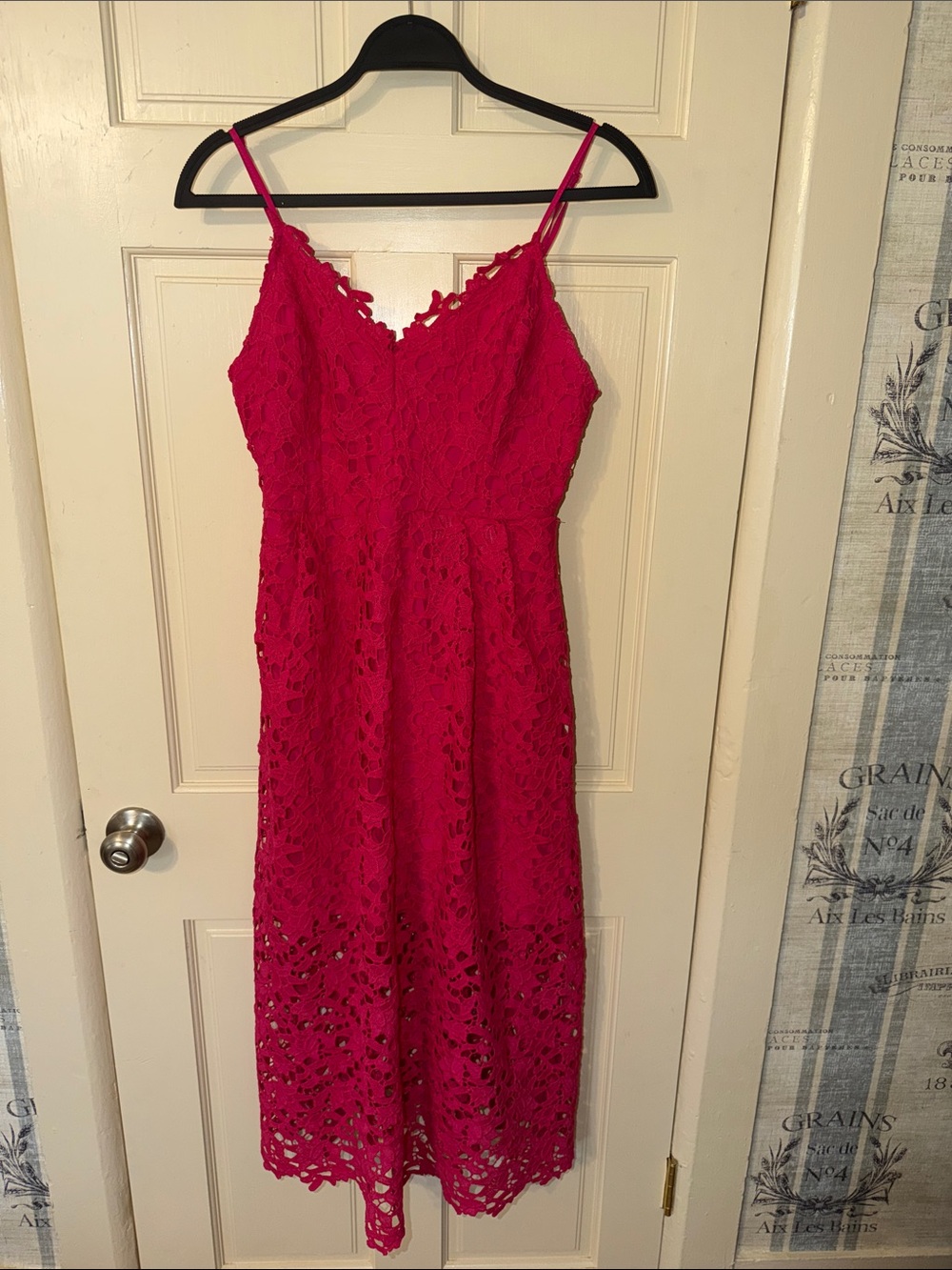 Astr Hot Pink Lace Midi Dress with Spaghetti Straps